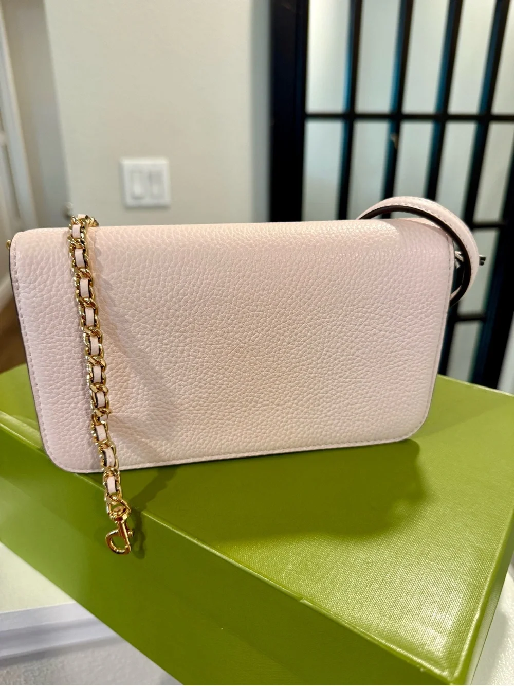 Tory Burch Blush Pebbled Leather Chain-Shoulder Crossbody with Gold Logo